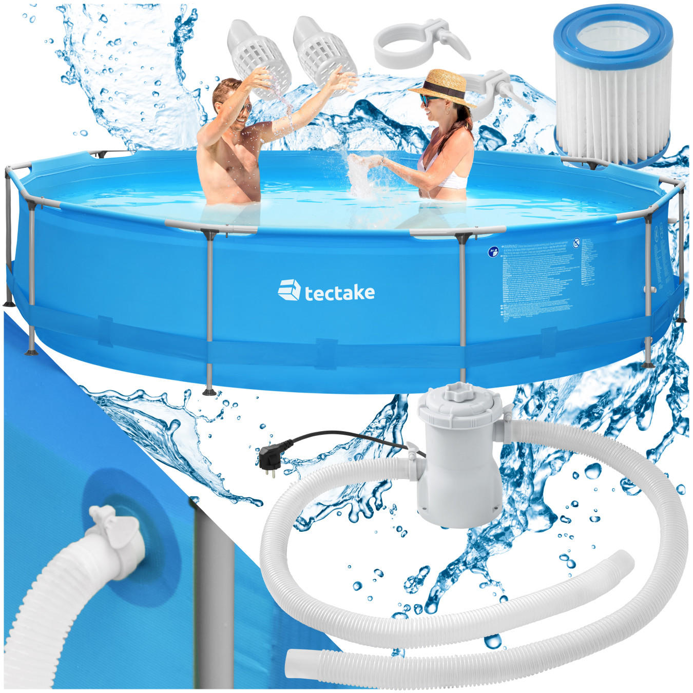 SWIMMING POOL Summertime,360 x 76 cm,blau - Blau, Metall (360/76/360cm) - tectake