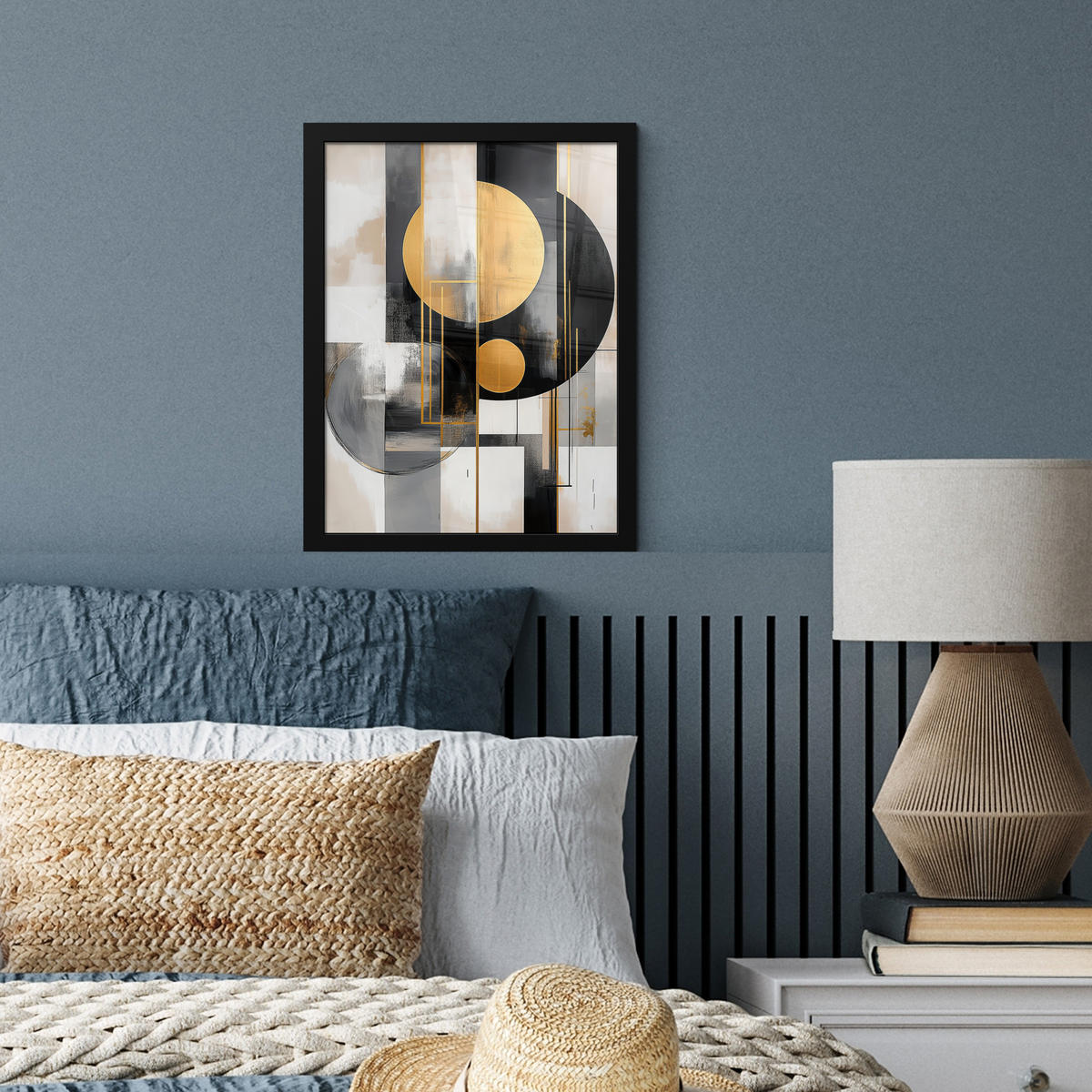 GERAHMTES BILD Abstrakt - Gold - Silber - Formen - Ästhetisch - Modern 30x40 cm - Goldfarben, Papier (30/40cm) - MuchoWow