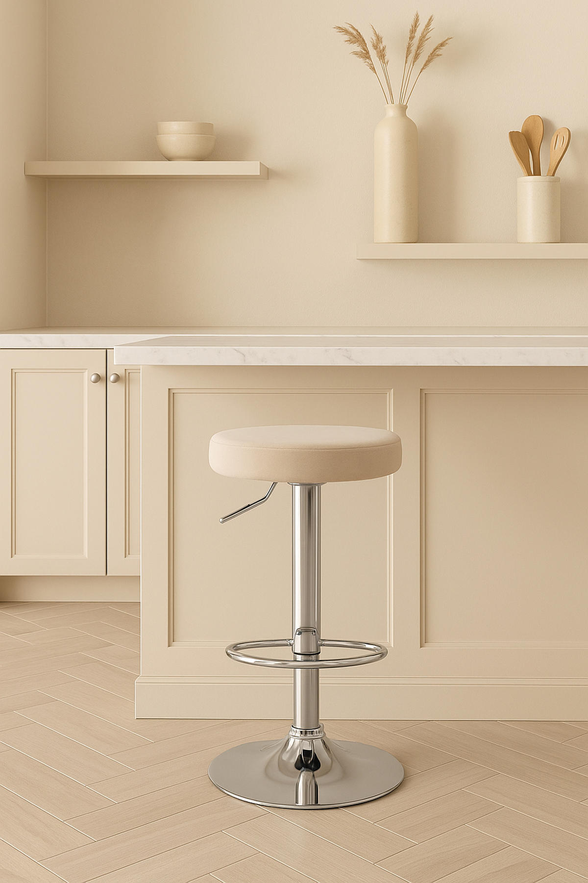 BARHOCKER 2er Set Pontius Samt chrom creme - Chromfarben/Naturfarben, Textil/Metall (38.5/81/38.5cm) - TPFLiving