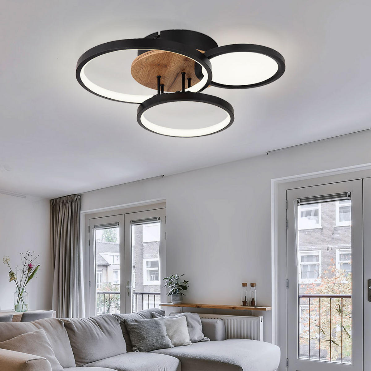 LED DECKENLEUCHTE Holzoptik Braun - Braun, Metall (40/38/10.5cm) - Globo Lighting