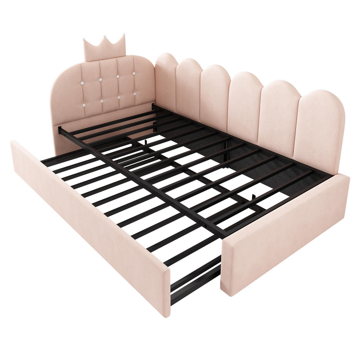 POLSTERBETT 90/200 cm mit Ausziehbett, Kronen- und Gitterdesign aus Samt, Rosa - Rosa, Textil (90/200cm) - Redom