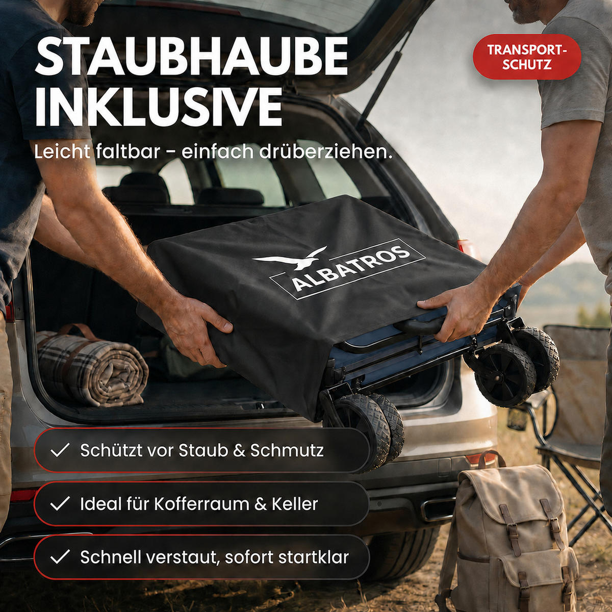 ALBATROS Bollerwagen faltbar 120L, Blau - Blau, Metall (47/51/70cm) - Albatros