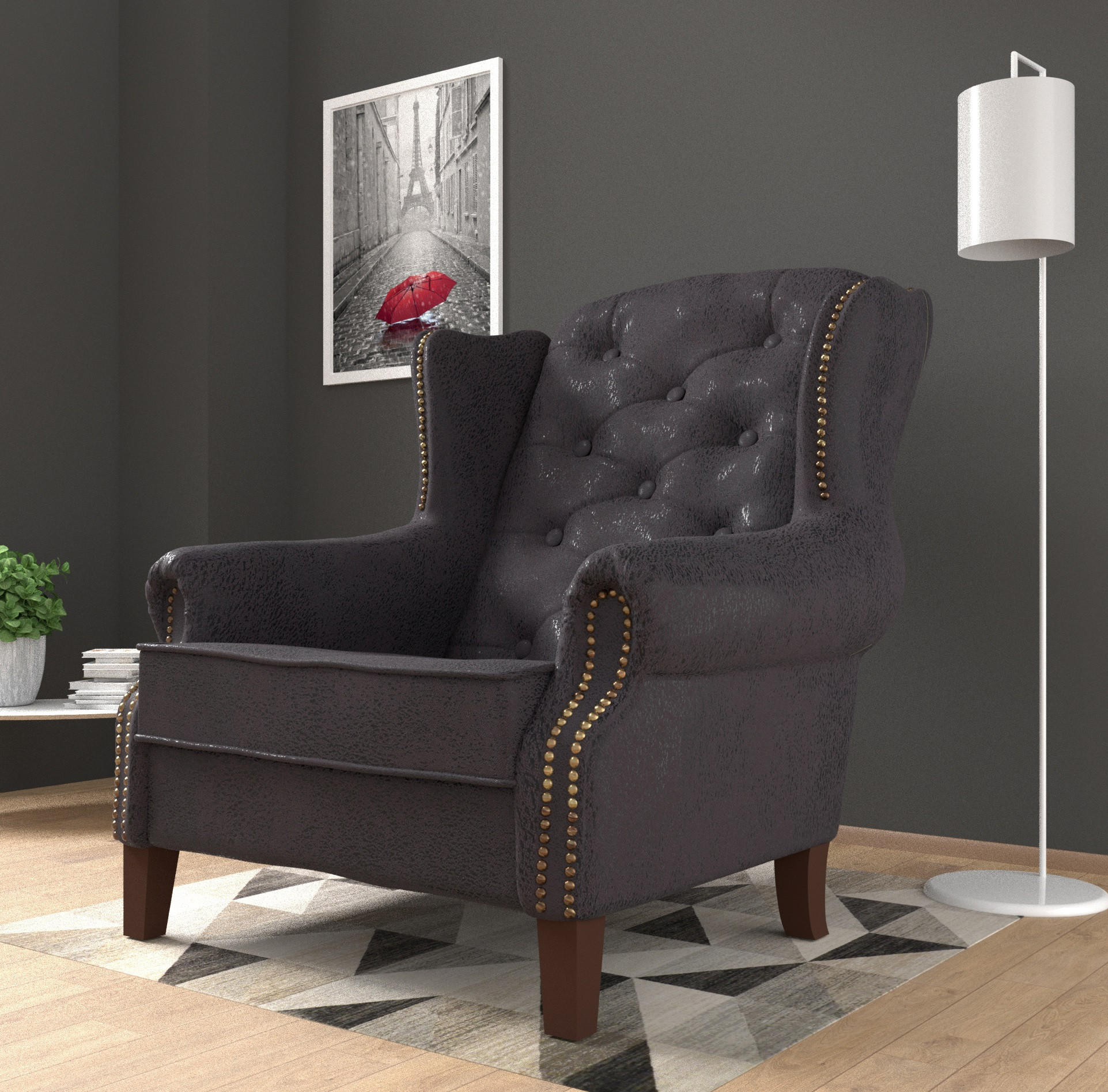 CHESTERFIELD-SESSEL Anton Dunkelgrau Microfaser Vintageoptik - Dunkelgrau/Braun, Holz/Textil (102/102/93cm) - S-Style Möbel