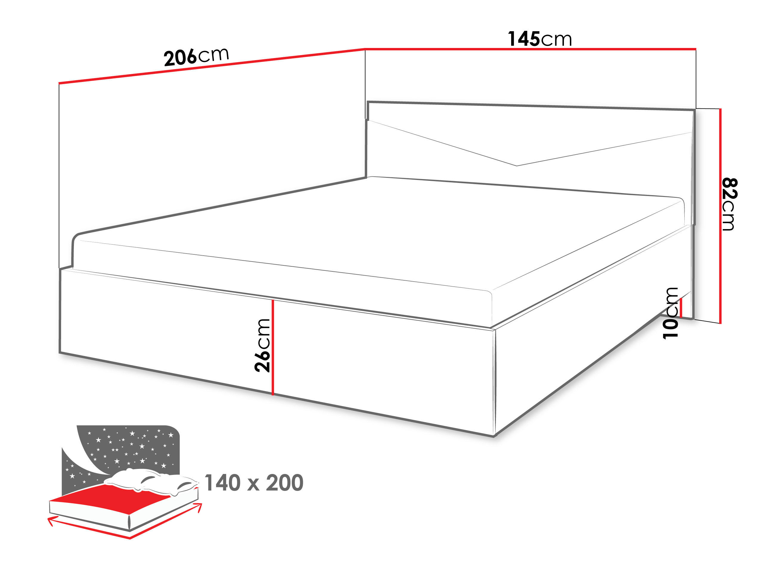 DOPPELBETT Aston 09 - Eichefarben/Schwarz, Holzwerkstoff (140/200cm) - MIRJAN24