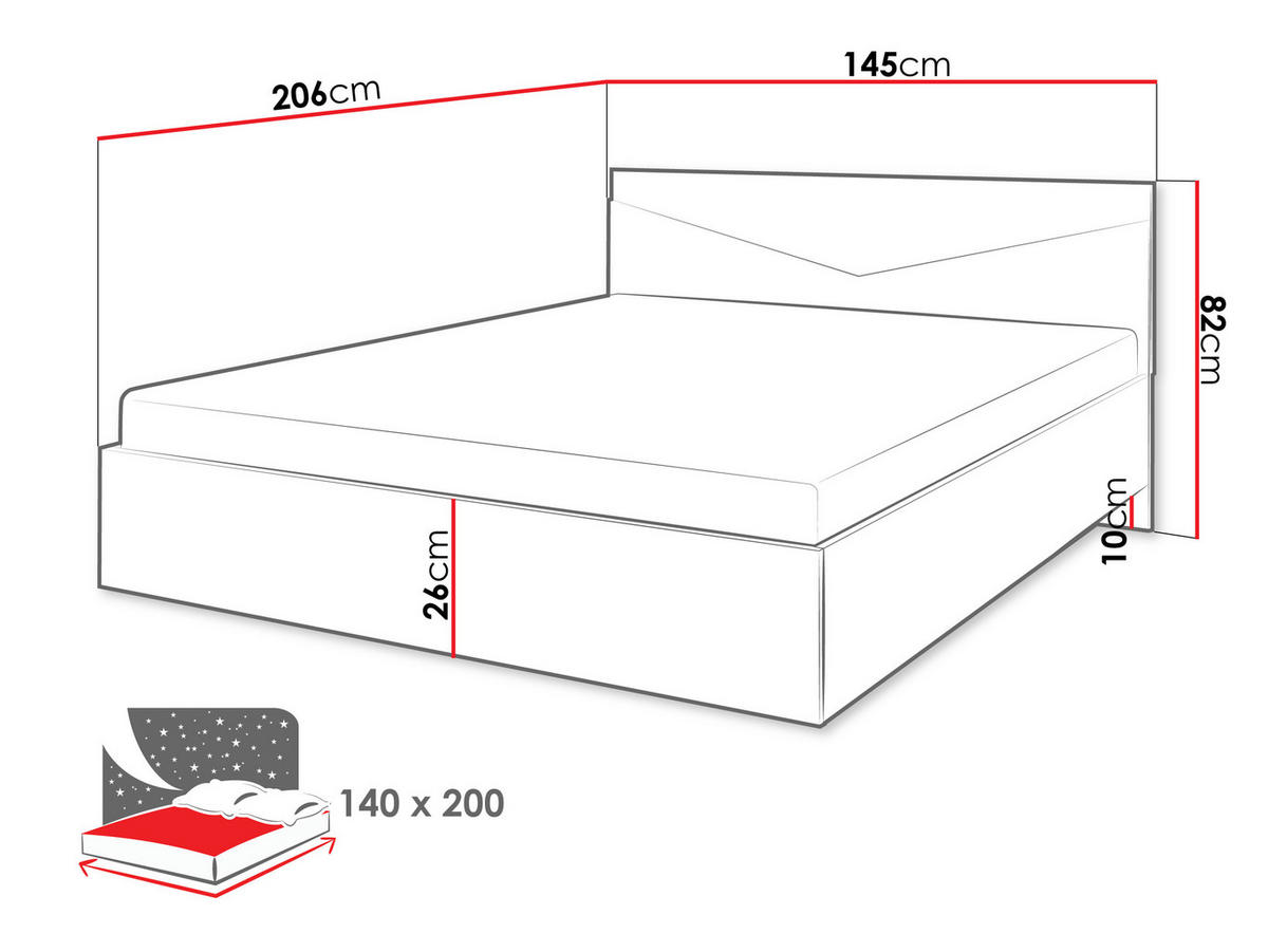DOPPELBETT Aston 09 - Eichefarben/Schwarz, Holzwerkstoff (140/200cm) - MIRJAN24