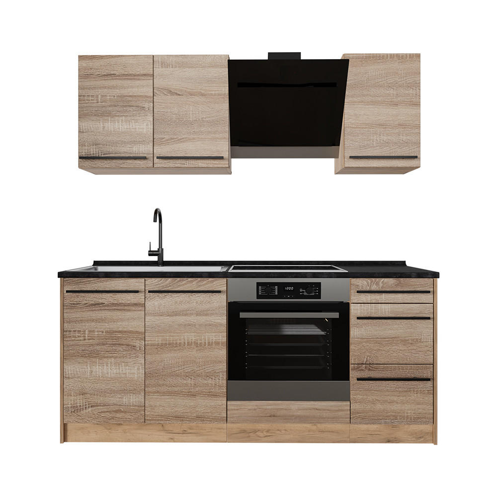 JEDNOTKOVÁ KUCHYNĚ R-Line, Sonoma/Zlatý mocný dub, 180 cm, PD Antracit - Sonoma dub/barva dubu, kompozitní dřevo (180/206.8/60cm) - Vicco