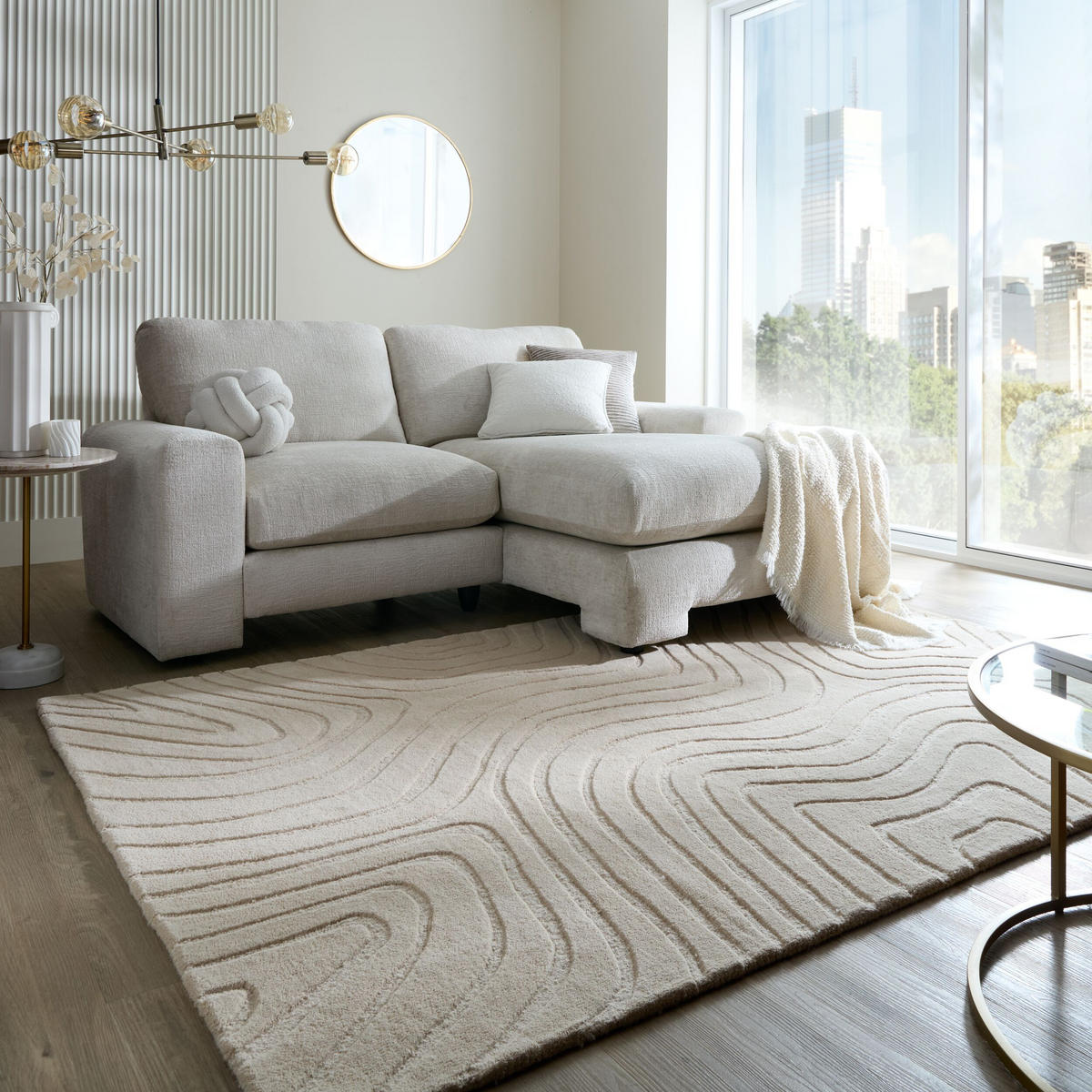 WOLLTEPPICH Wellen Abstrakt, Wohnzimmer Beige Rechteckig 120x170 - Beige, Textil (120/170cm) - KADIMA DESIGN