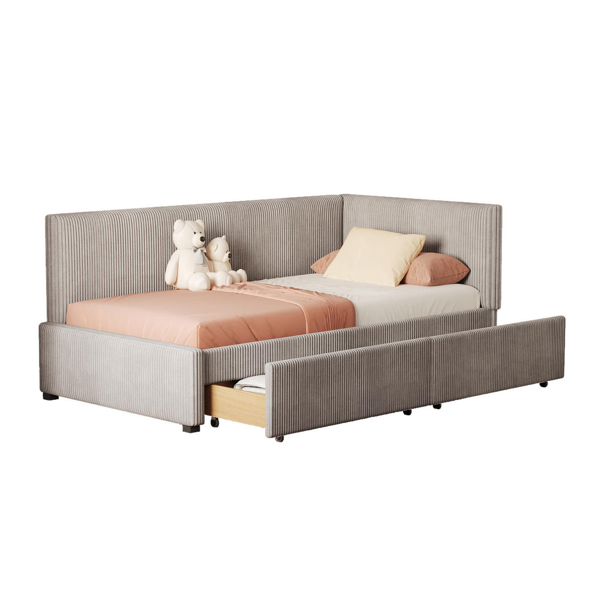 POLSTERBETT 90/200 cm mit 2 Stauraumschubladen, Lattenrost und Samtbezug, Grau - Grau, Leder (90/200cm) - Redom