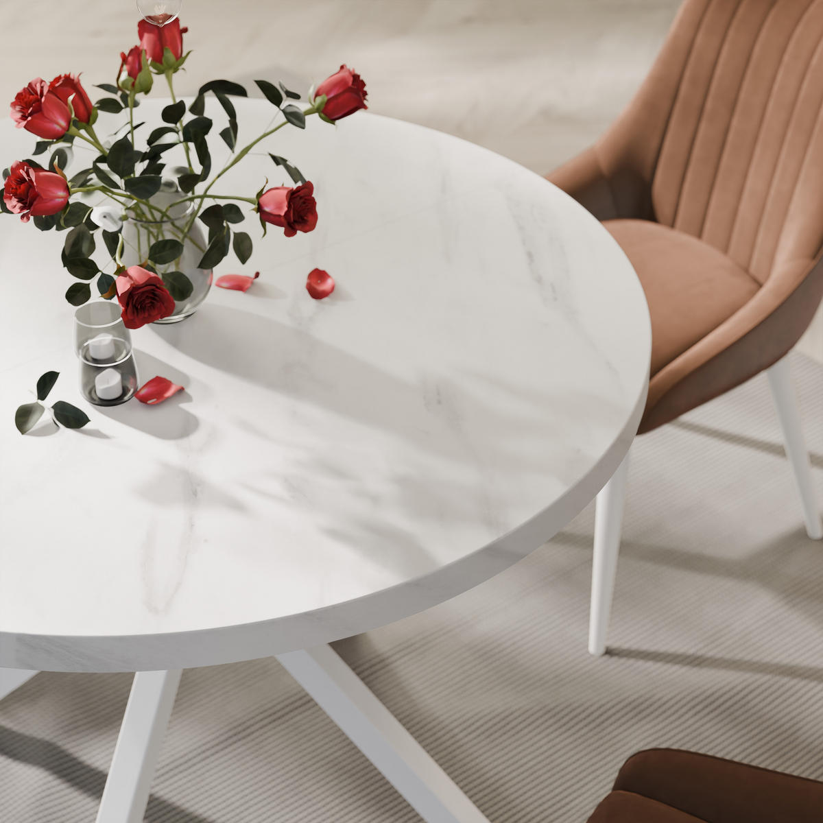 AUSZIEHTISCH MILTON 90-166/76 cm mit Metallgestell, Weiß / Bianco Marmor - Perlmutt/Weiß, Holzwerkstoff/Metall (90/90/76cm) - Idohome