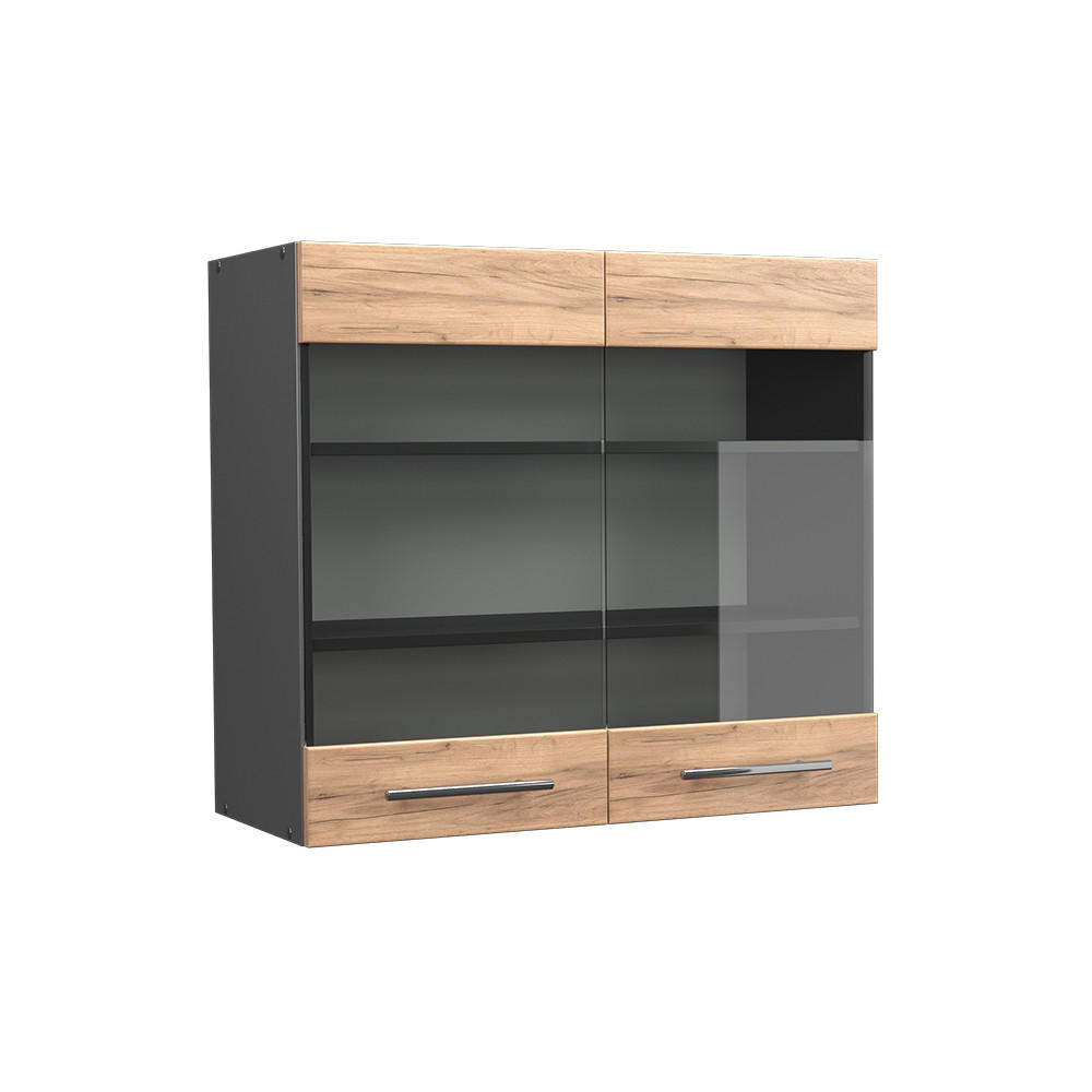 Vicco SKLENĚNÁ KUCHYŇSKÁ SKŘÍŇKA Fame-Line Zlatý mocný dub 80 cm