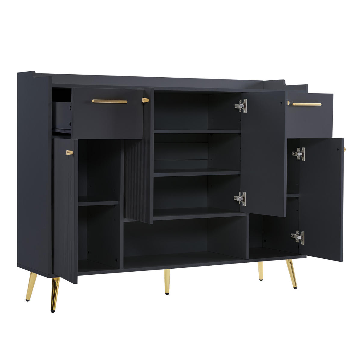 SIDEBOARD 2 Schubladen, 4 Türen, Metallfüße Modernes Design, Viel Stauraum, Schwarz - Schwarz, Holzwerkstoff (130/100/37cm) - Urban Meuble