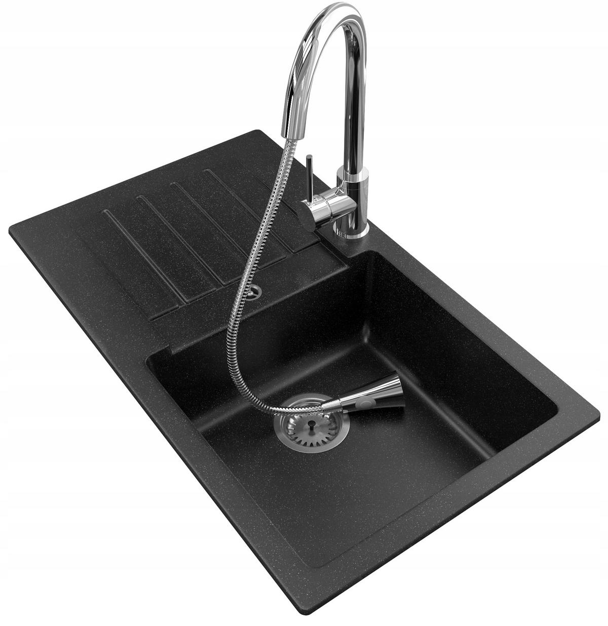 GRANITSPÜLE Trix mit Batterie Siphon - Schwarz, Kunststoff/Stein (41/23/76cm) - Granitan