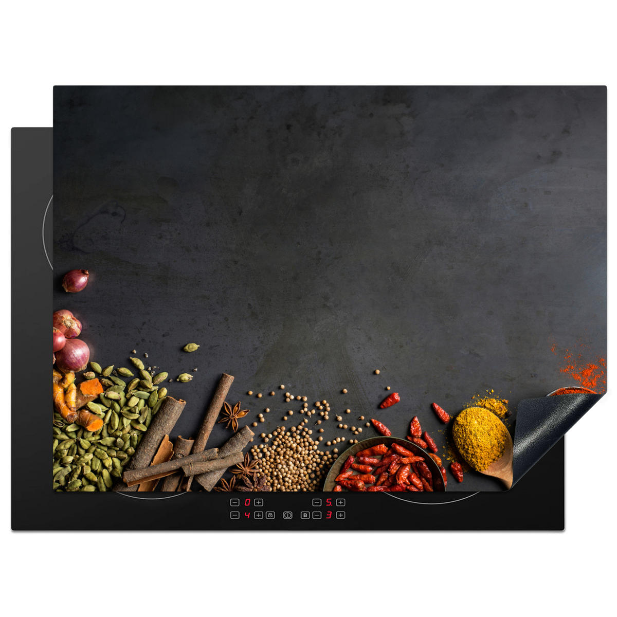 HERDABDECKPLATTE Kräuter - Lebensmittel - Gewürze - Schwarz - Paprika - Zimt 71x52 cm - Currygelb, Kunststoff (71/0.2/52cm) - MuchoWow