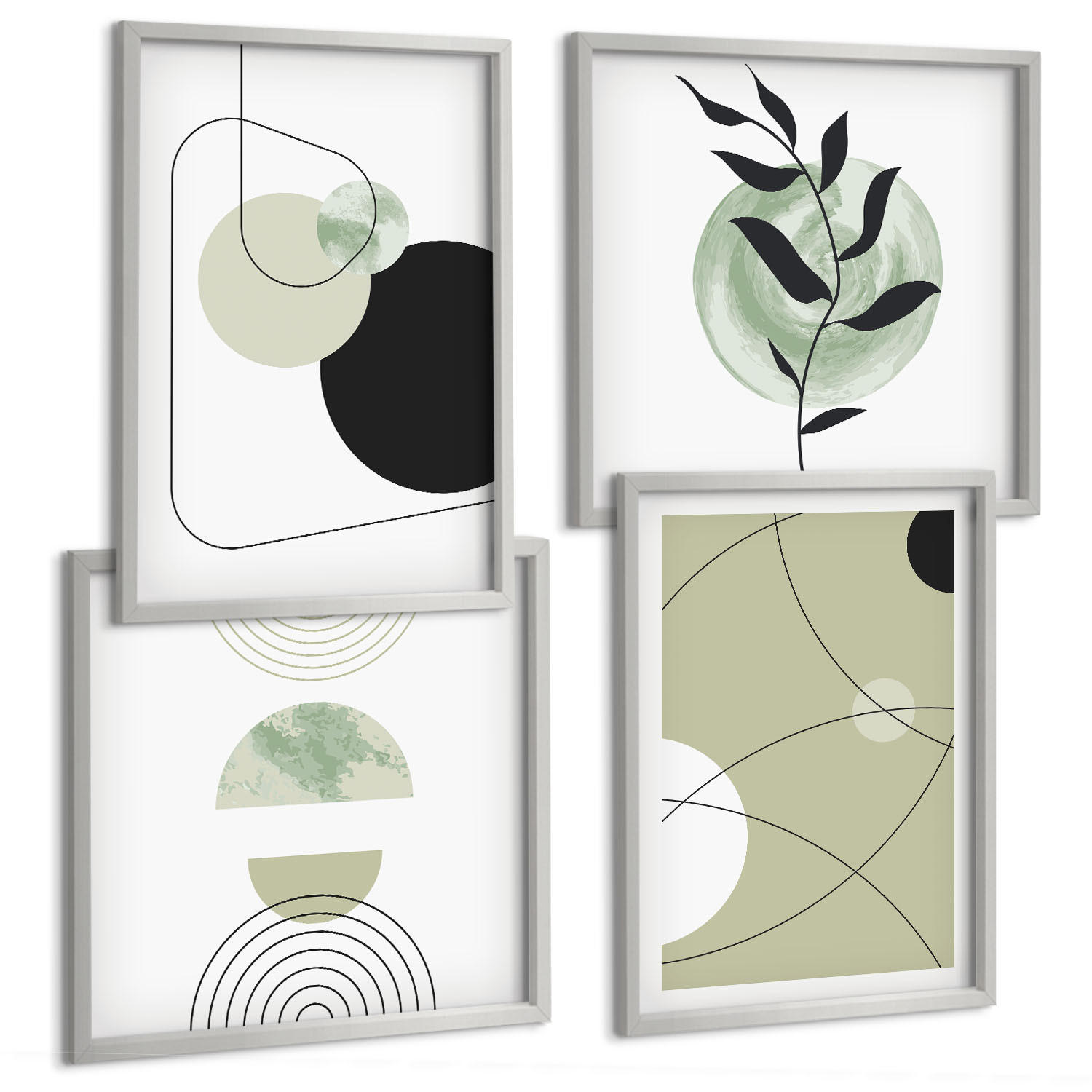 BILDER SET 4er Set - 50x50 cm & 40x60 cm Silberner Rahmen - Abstrakte Formen und Farben - Silberfarben, Kunststoff (50/50cm) - TULUP