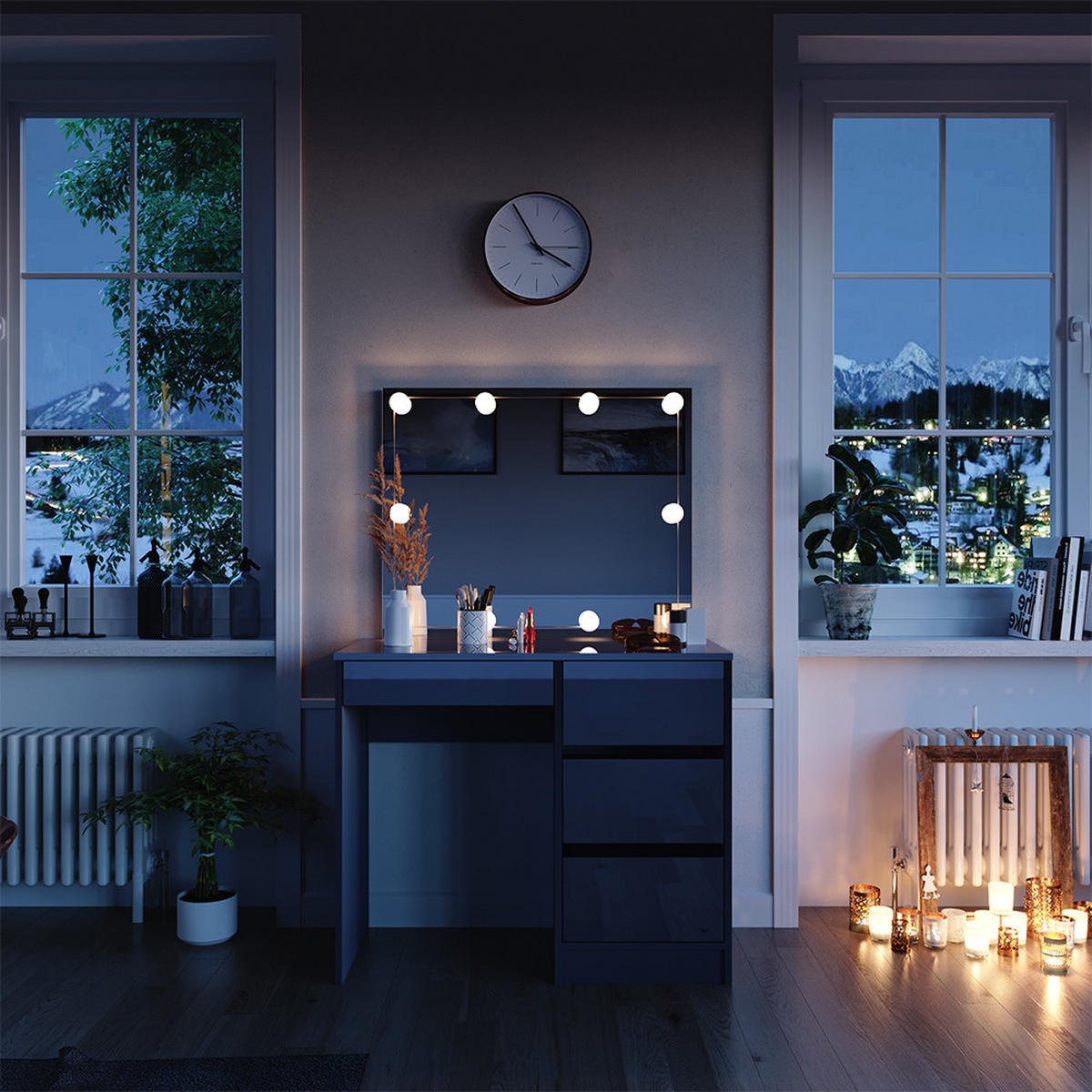 SCHMINKTISCH Sherry Anthrazit 90 cm mit Spiegel & LED-Beleuchtung - Anthrazit, Holzwerkstoff (90/75/40cm) - Vicco