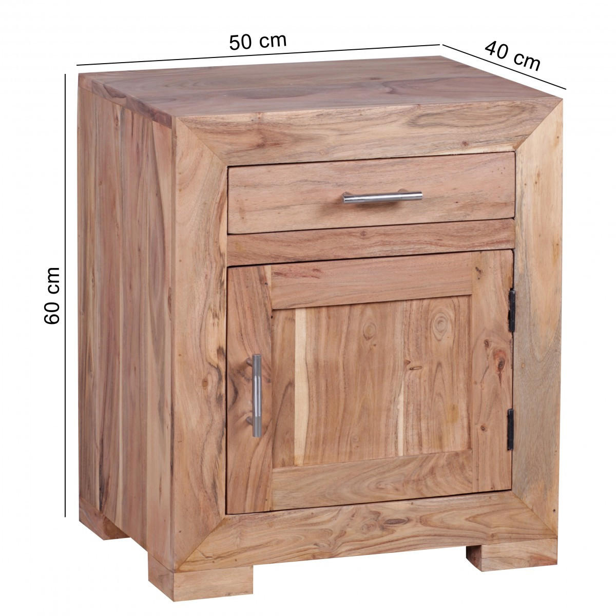 NACHTTISCH Massivholz Schublade Tür Landhausstil, Beige 50x40x60 cm - Beige, Holz/Metall (50/60/40cm) - KADIMA DESIGN