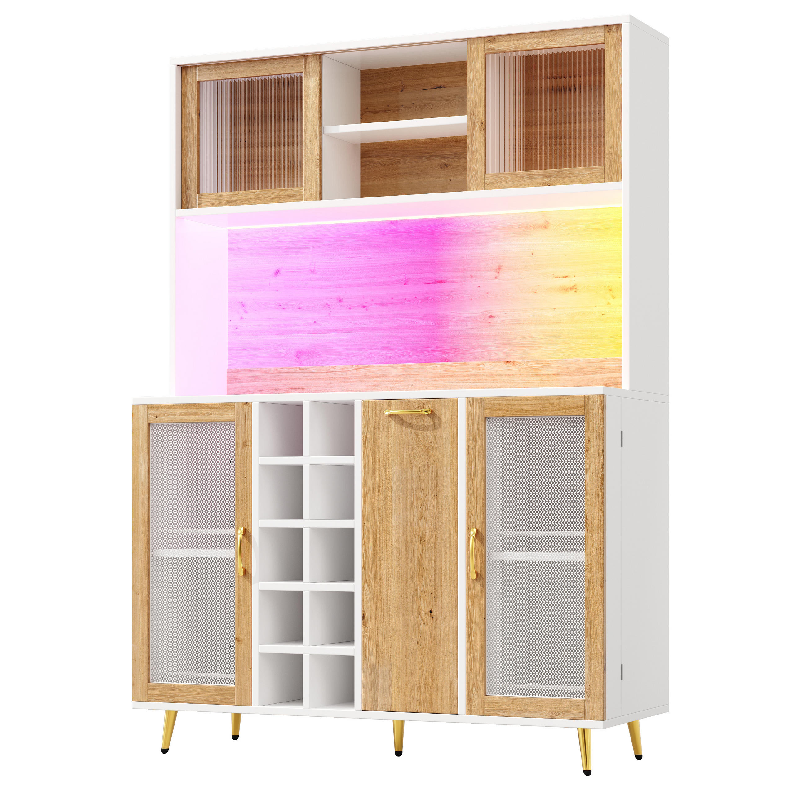 GESCHIRRSCHRANK aus MDF 120x40x170cm in Weiß mit LED & Steckdose - Weiß, Holzwerkstoff (120/170/40cm) - Modfu