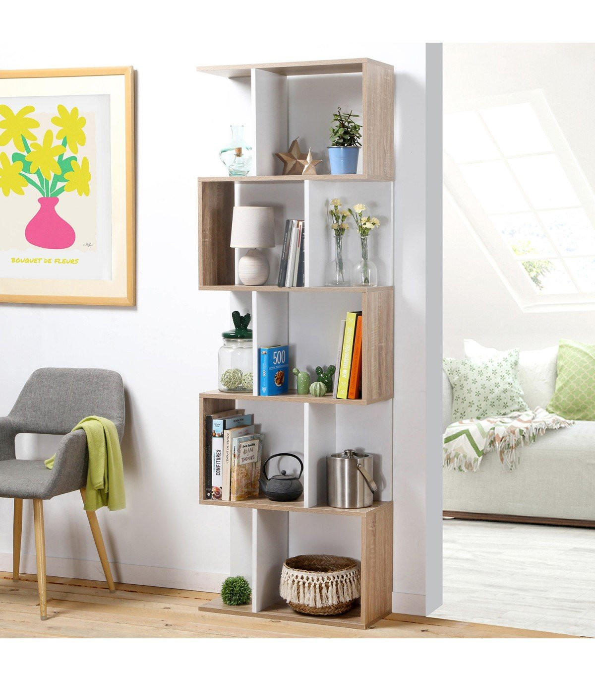 BÜCHERREGAL mit mehreren Fächern H180 cm - Dekor Holz und Weiß - Apfelbaumfarben, Holzwerkstoff (24/180/60cm) - Calicosy