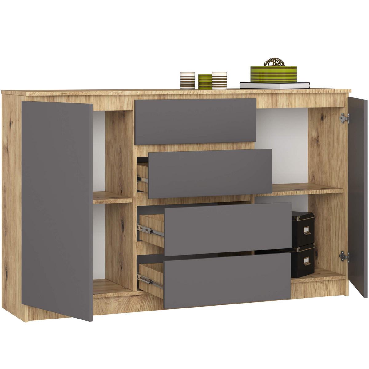 KOMMODE Eiche Artisan, Graphit Grau 99/160/40 - Eiche Artisan, Holzwerkstoff (160/99/40cm) - RAUMHIRSCH FURNITURE