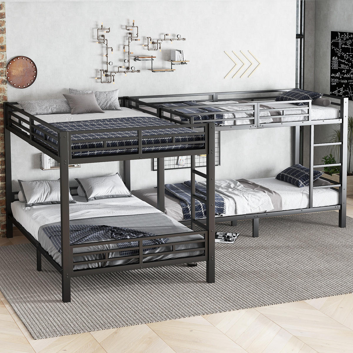 ETAGENBETT 90/200 cm und 140/200 cm Schwarz aus Eisen mit stabilen Lattenrost - Schwarz, Metall (90/200cm) - OKWISH