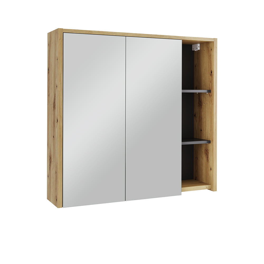 BADSPIEGELSCHRANK Viola Artisan/Grau 80 x 75 cm mit offenen Regalen - Eiche Artisan/Grau, Holzwerkstoff (80/75/18cm) - Vicco