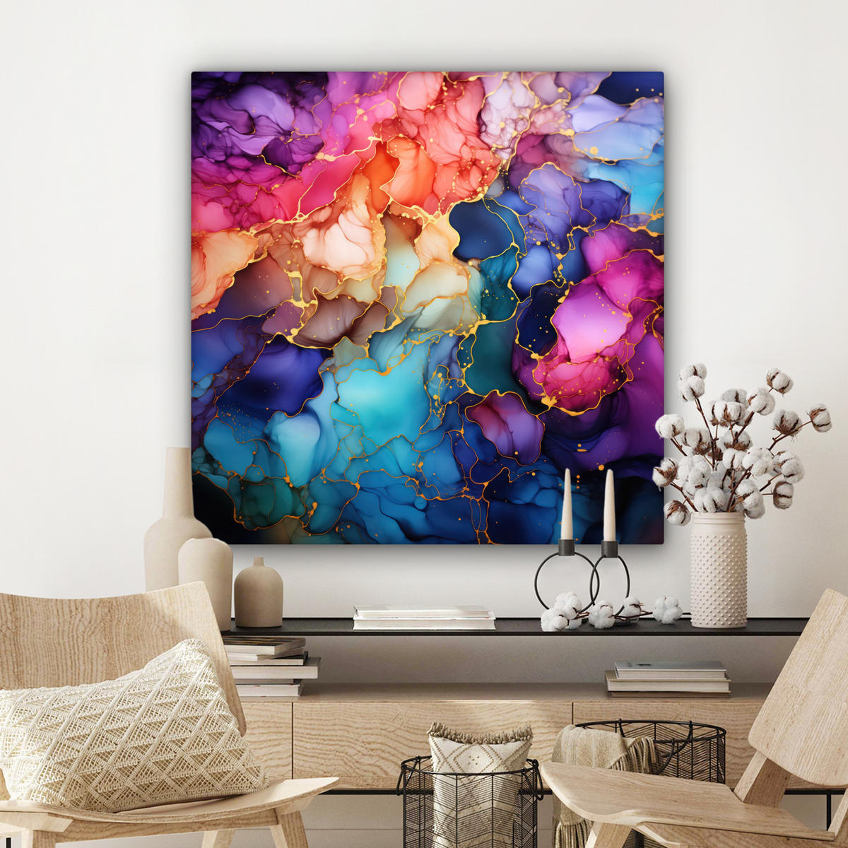 LEINWANDBILD Marmor - Bunt - Abstrakt 90x90 cm - Multicolor, Textil (90/90cm) - MuchoWow