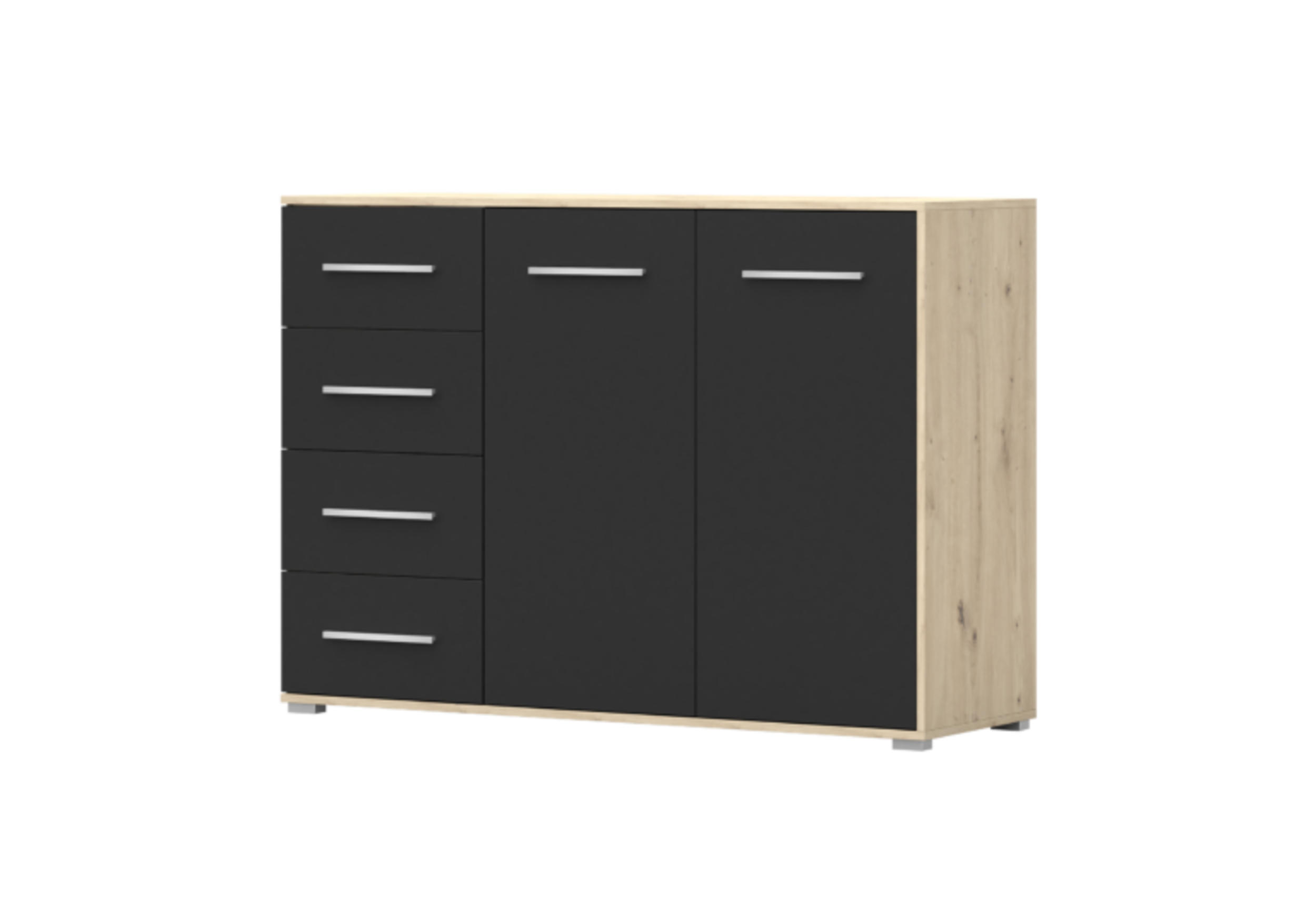 KOMMODE - Highboard IRYS 01 2D4S Artisan + Schwarz - Schwarz/Eiche Artisan, Holzwerkstoff (135/95/45cm) - Möblo