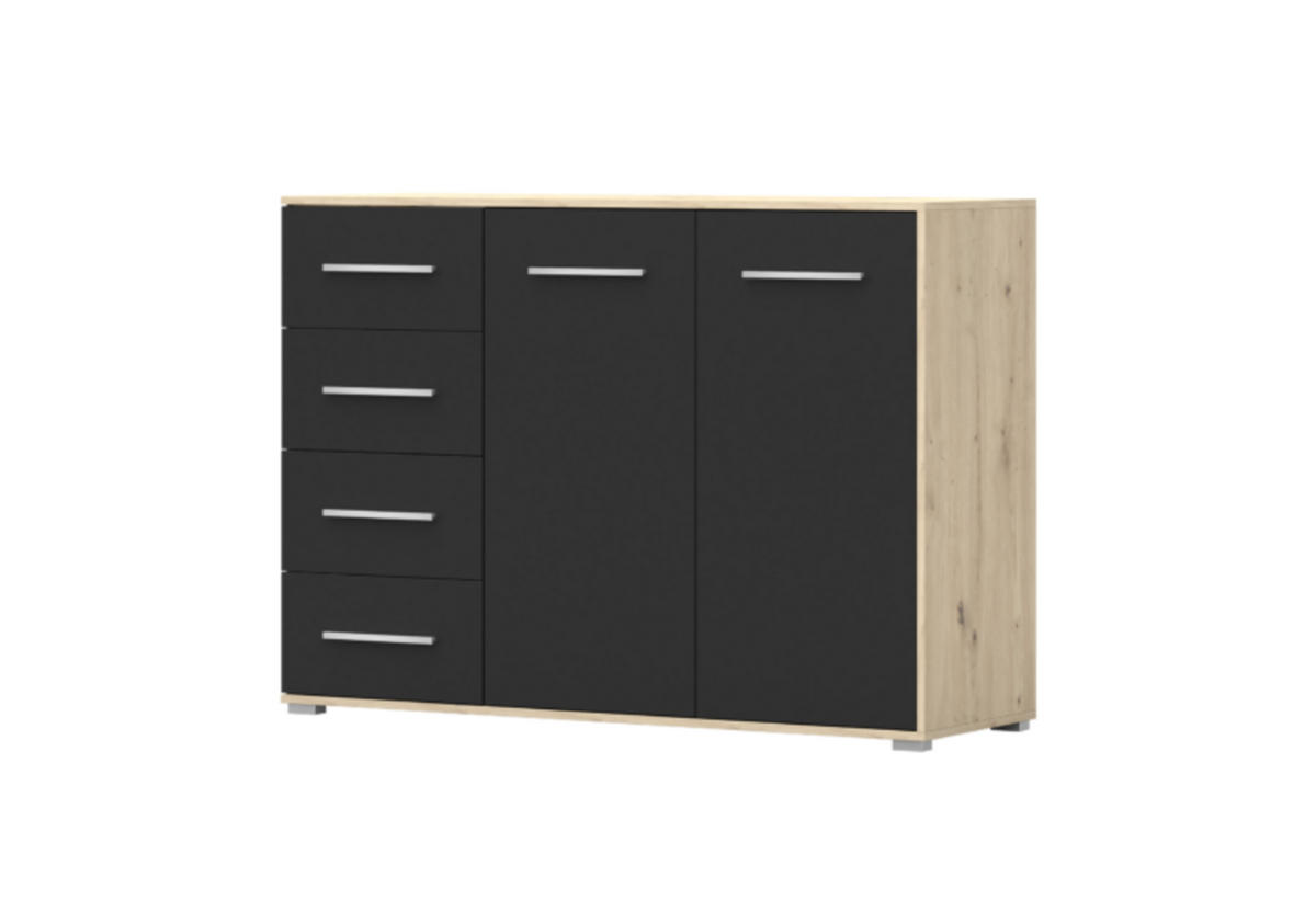 KOMMODE - Highboard IRYS 01 2D4S Artisan + Schwarz - Schwarz/Eiche Artisan, Holzwerkstoff (135/95/45cm) - Möblo