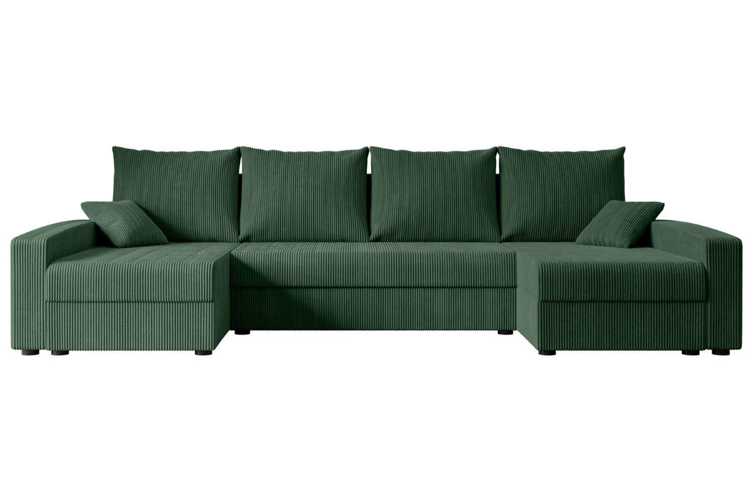 WOHNLANDSCHAFT mit Schlaffunktion und Bettkasten ALESIA-U 301x140x90 cm Grün Cord - Silberfarben/Grün, Holzwerkstoff/Kunststoff (301/90/140cm) - ALTDECOR