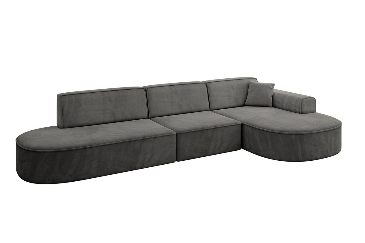 ECKSOFA Ottomane Rechts MARI-L2 - 328x171x79 cm Dunkelgrau Velours - Dunkelgrau/Schwarz, Holzwerkstoff/Kunststoff (171/328cm) - ALTDECOR