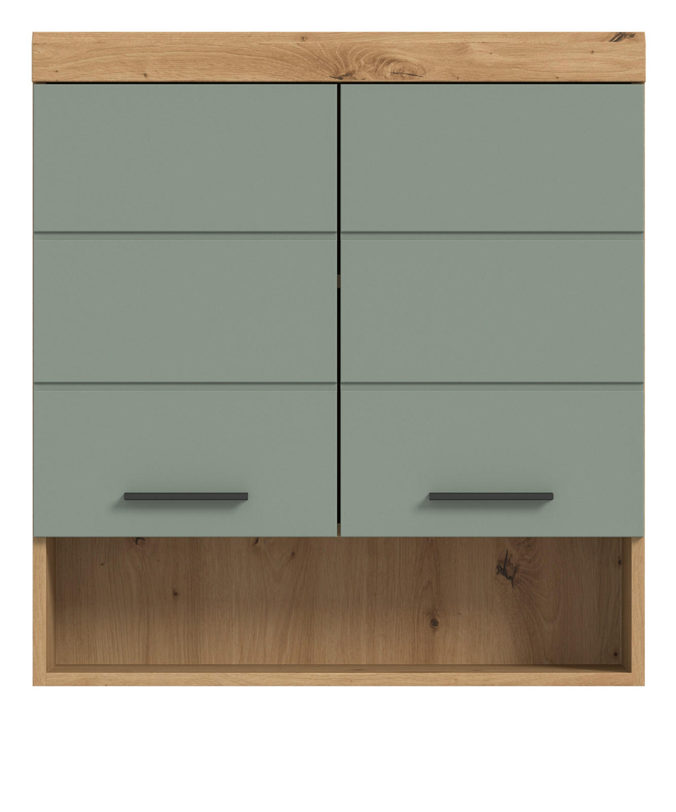HÄNGESCHRANK Salbei grün, Eiche Artisan 74 x 79 cm, Badschrank hängend - Salbeigrün/Schwarz, Holzwerkstoff/Kunststoff (74/79/24cm) - Inn.Furn