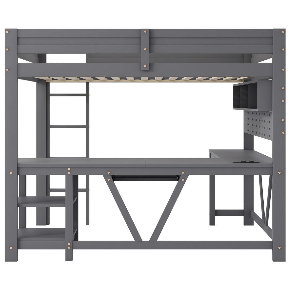 HOCHBETT 90/200 cm in Grau mit Schreibtisch, Ablagefächern, LED und USB - Grau, Holz/Holzwerkstoff (90/200cm) - CHICFURN