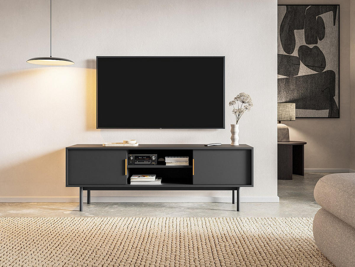 TV-MÖBEL mit 2 Türen & 2 Ablagefächern - Schwarz - DABRIANA - Schwarz, Holz (154/53.5/39cm) - Vente-Unique
