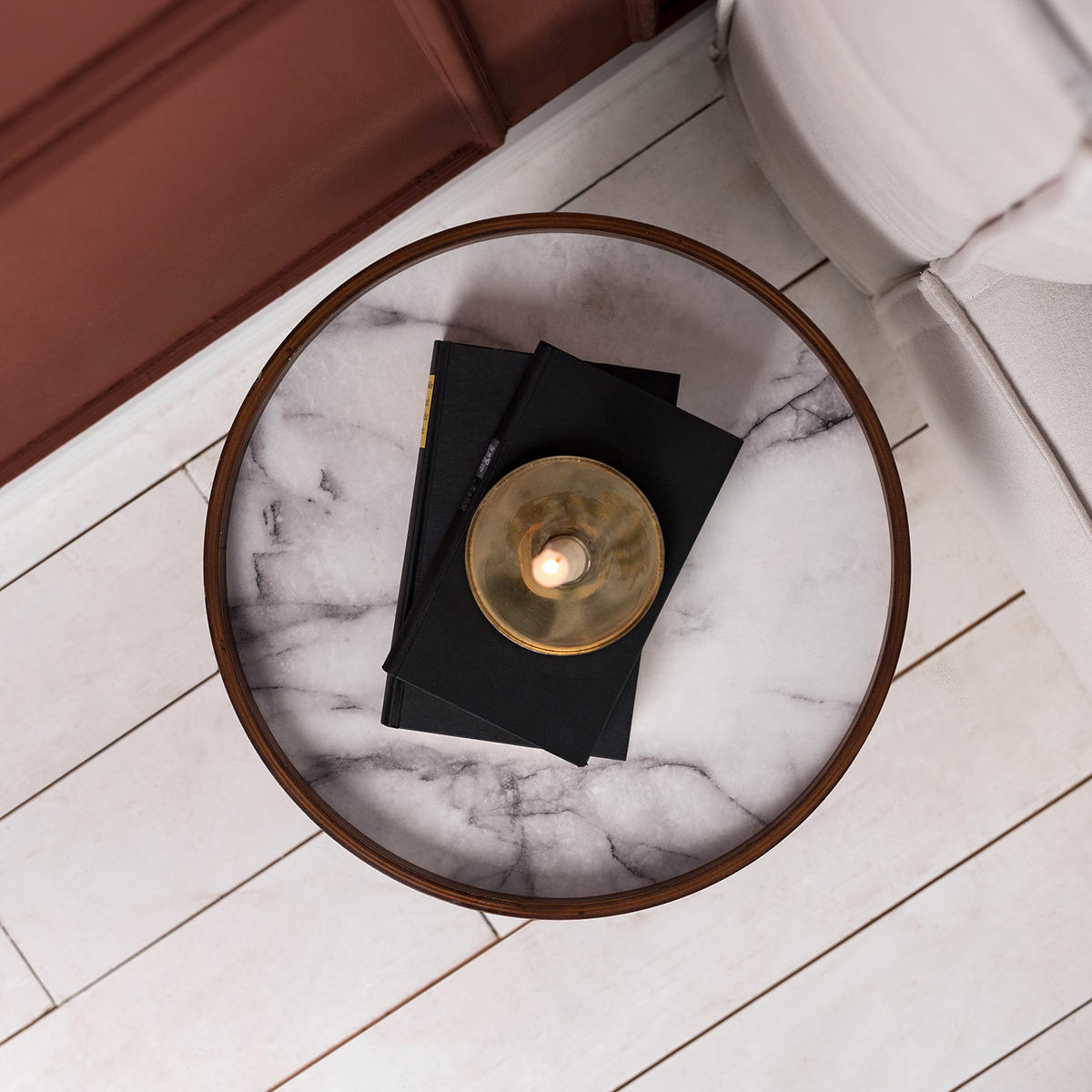 BEISTELLTISCH - Eiche teilmassiv - Marmor Braun Dekor / Schwarz - Braun, Holz/Holzwerkstoff (40/40/45cm) - home24