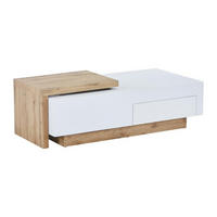 AUSZIEHBARER Couchtisch - 1 Schublade und 1 Ablagefach - MDF - Holzfarben und Weiß - MANDREA - Naturfarben, Holz (178/60/38cm) - Vente-Unique