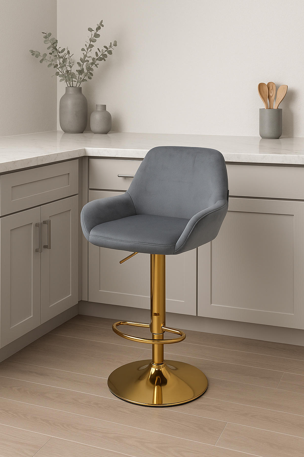 BARHOCKER 2er Set Prag Gold Samt blau - Blau/Goldfarben, Textil/Metall (51/109/52cm) - TPFLiving