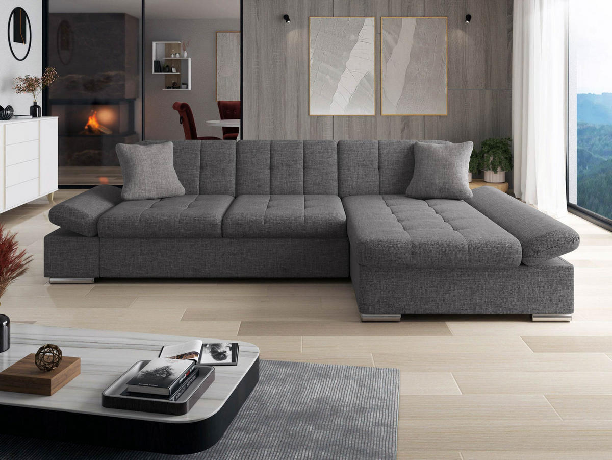 ECKSOFA Malwi, Seite: Rechts - Chromfarben, Holz/Textil (278/161cm) - MIRJAN24