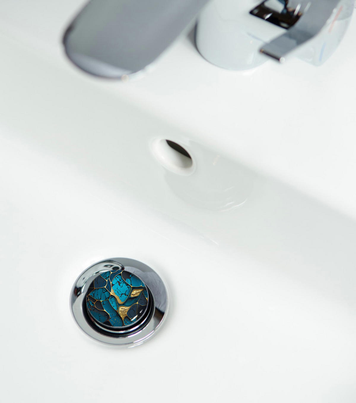 WASCHBECKENSTÖPSEL Marmor Cobalt - Blau/Goldfarben, Kunststoff/Metall (4/7/7cm) - Sanilo