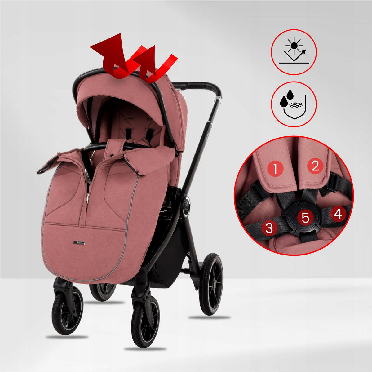 KINDERWAGEN Gavia 4in1 Olive Babywanne, Reisebuggy, Autositz, Isofix Basis - Schwarz/Rosa, Textil/Metall (58/98cm) - BabyLux