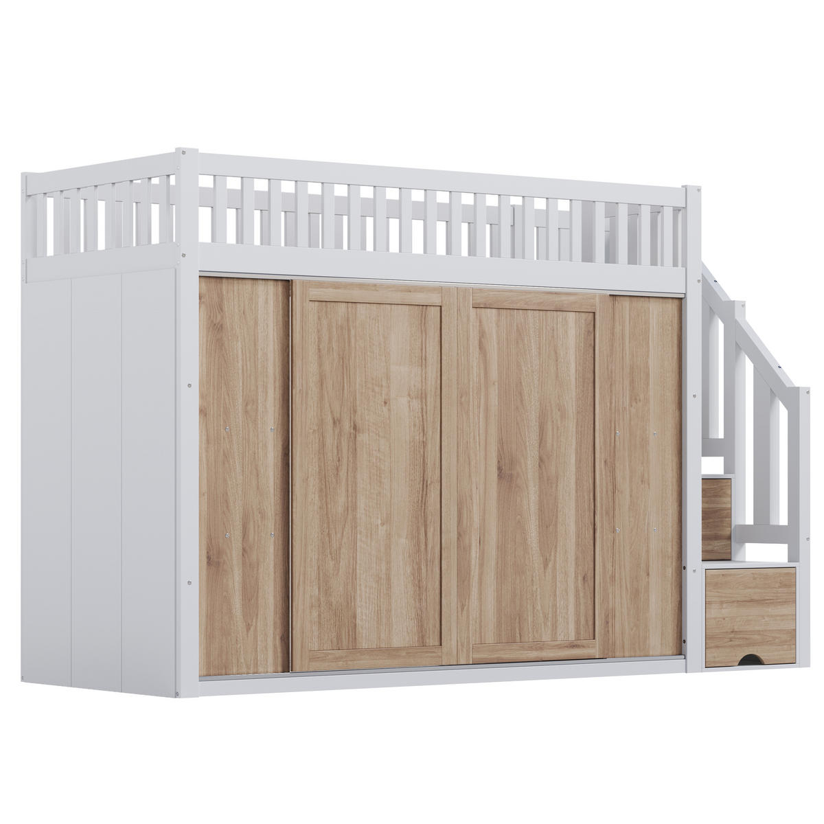 HOCHBETT 90/200 cm DE-03102, mit Kleiderschrank, Treppenschrank und LED, in Weiß - Weiß, Holz/Holzwerkstoff (90/200cm) - ComfortXL