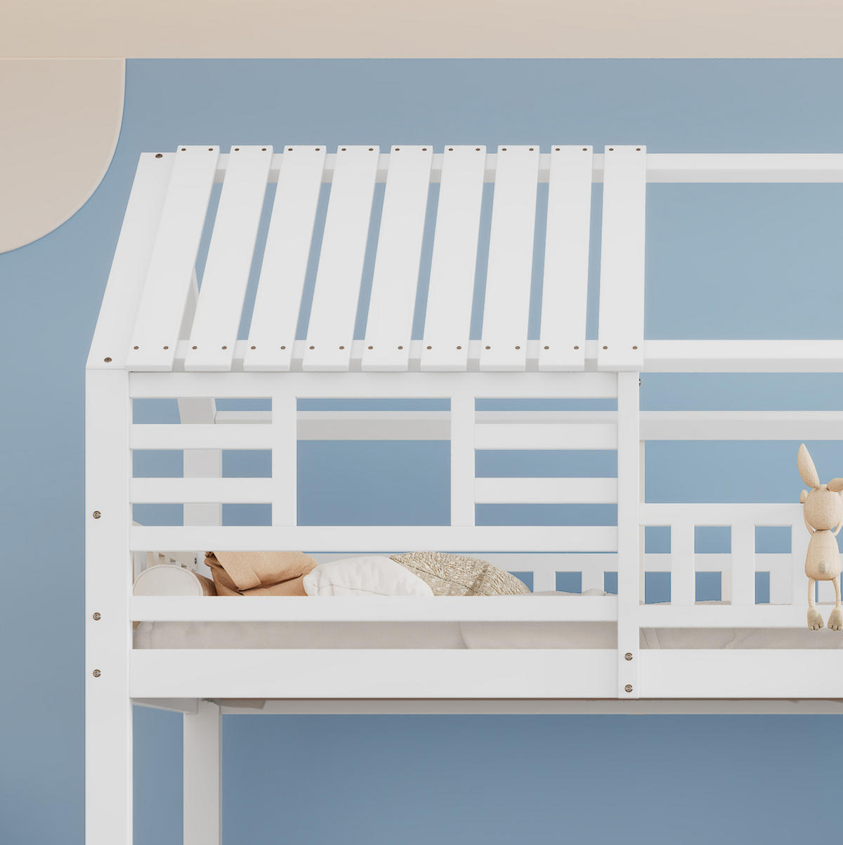 HAUSBETT 90/200 cm mit Rutsche und Treppe mit Stauraum, Weiß - Weiß, Holzwerkstoff (90/200cm) - Flora Grace