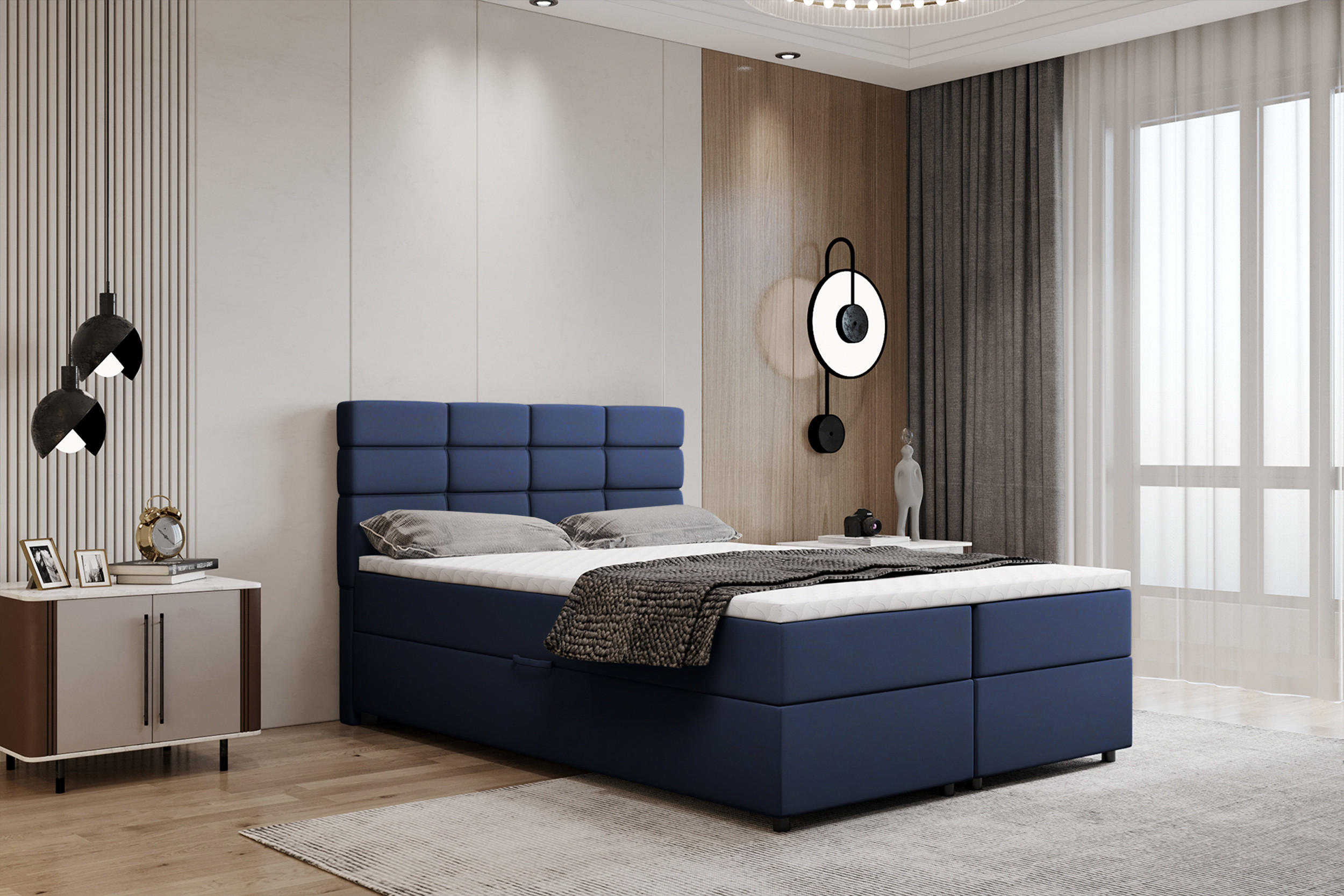 BOXBETT Reve 140 x 200 cm mit Bettkasten und Lattenrost ohne matratze - dunkelblau - Rosa, Holz (140/206cm) - Panda Möbel