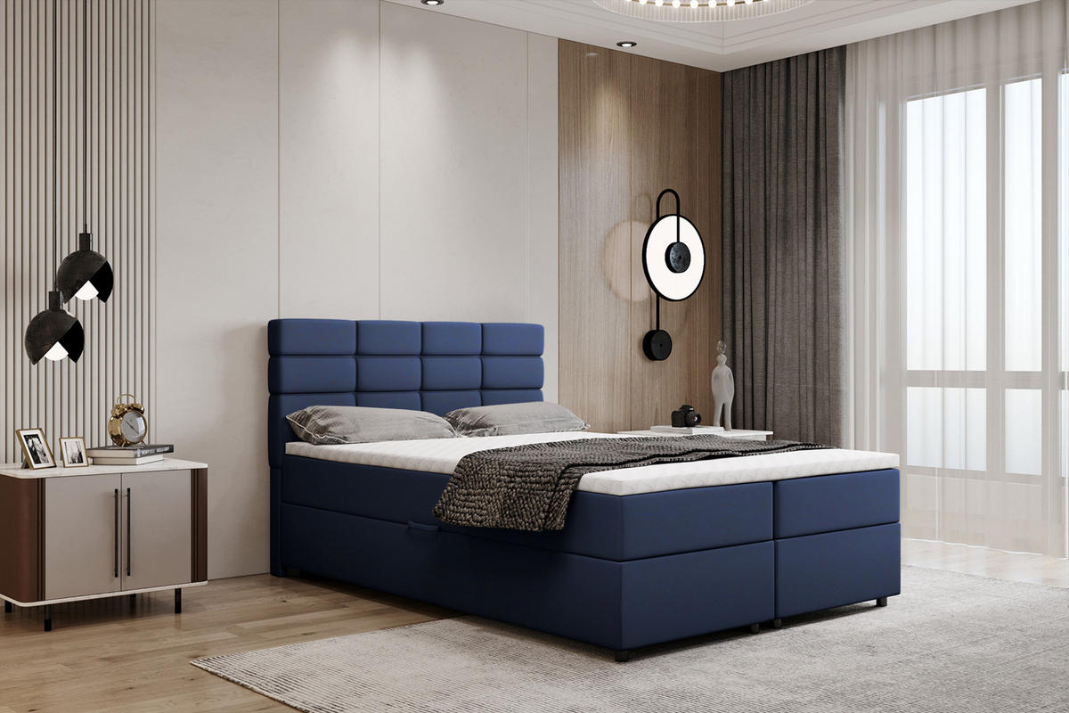 BOXBETT Reve 140 x 200 cm mit Bettkasten und Lattenrost ohne matratze - dunkelblau - Rosa, Holz (140/206cm) - Panda Möbel