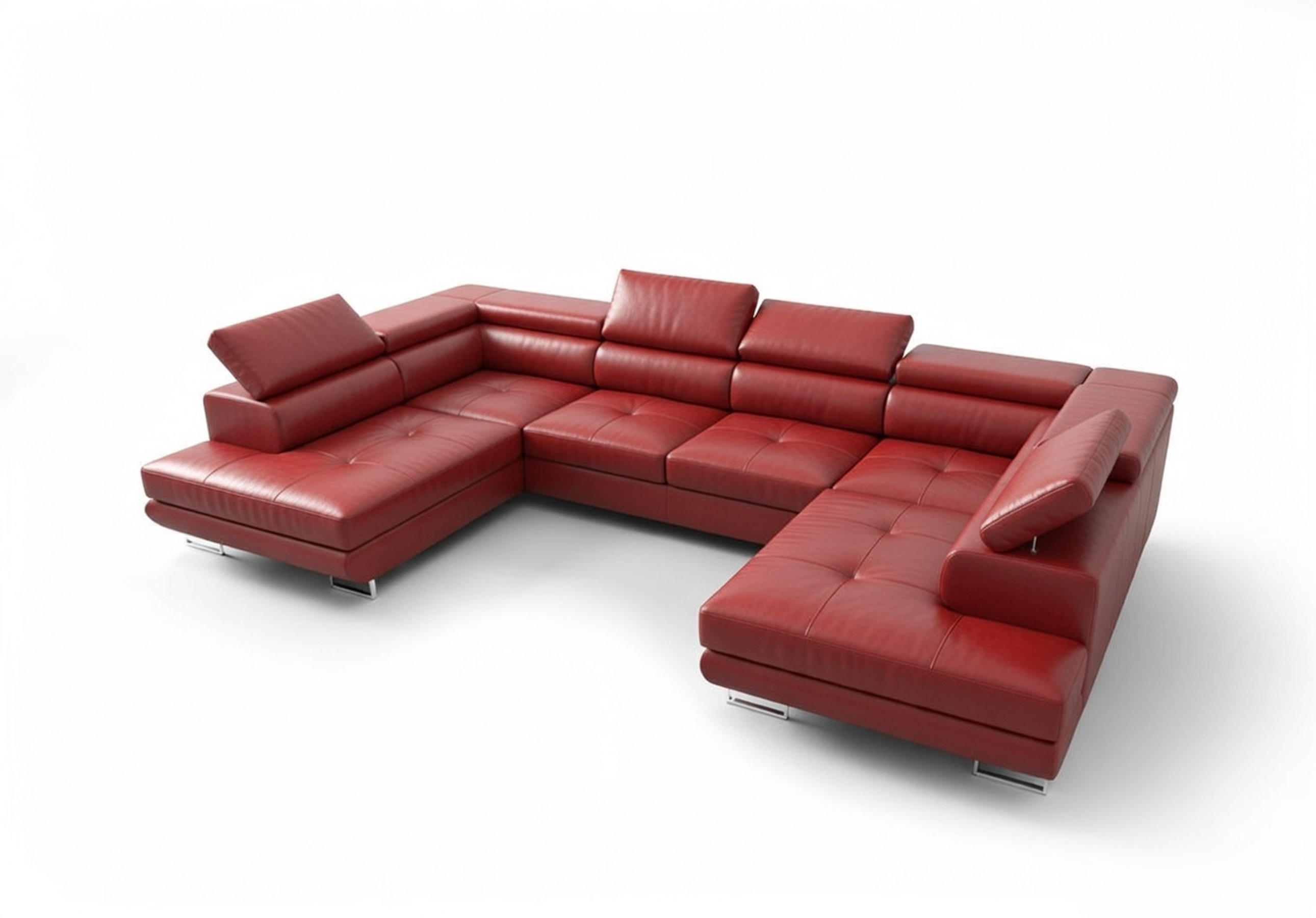 WOHNLANDSCHAFT PRAGA DESIGN U, Eckcouch in U-Form mit Schlaffunktion, Farbe: Rot, Kunstleder, Ottomane Universal - Rot, Textil (342/89/202cm) - O-Sofa