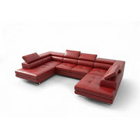 WOHNLANDSCHAFT PRAGA DESIGN U, Eckcouch in U-Form mit Schlaffunktion, Farbe: Rot, Kunstleder, Ottomane Universal - Rot, Textil (342/89/202cm) - O-Sofa