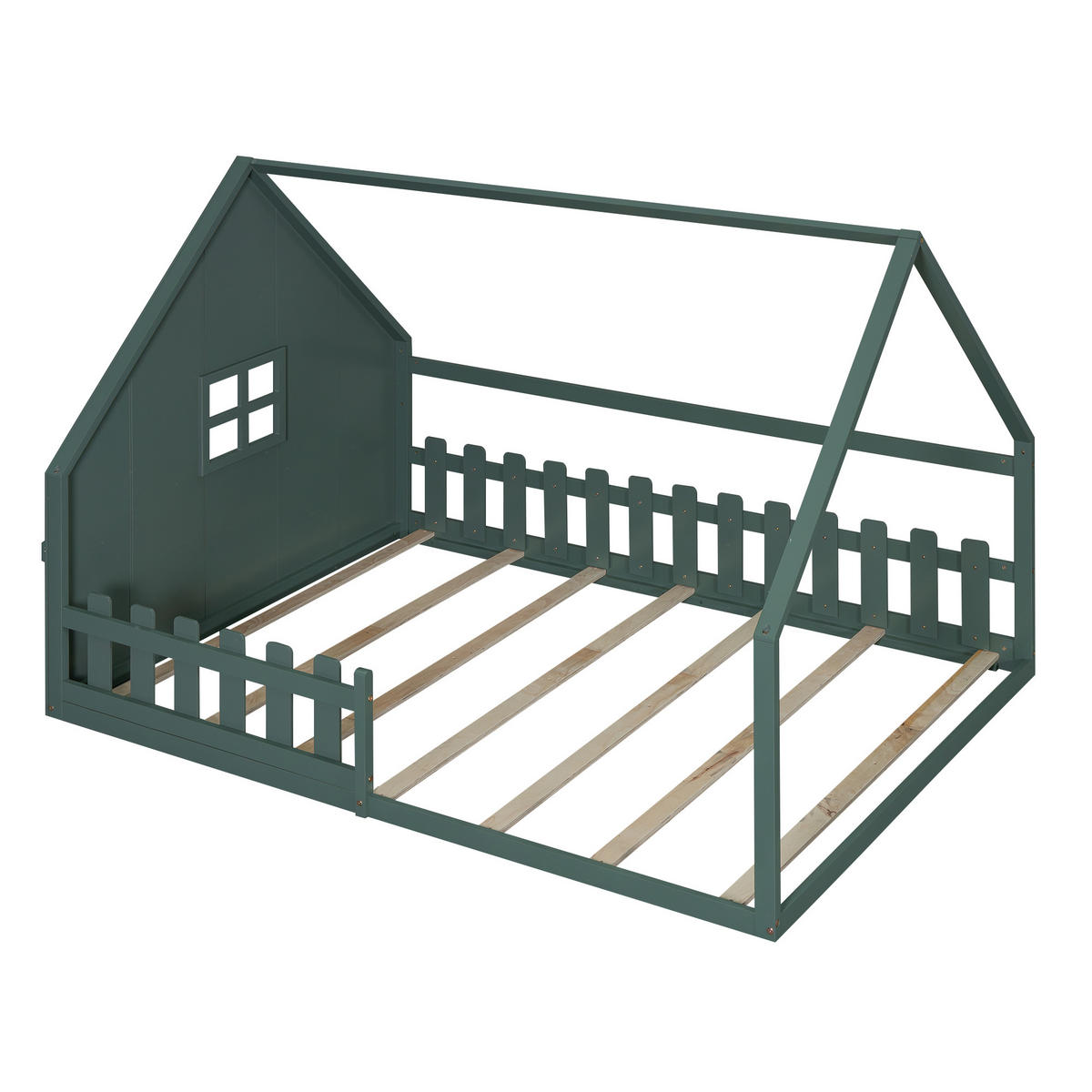 KINDERBETT 140x200 cm Haus grün - Grün, Holz (140/200cm) - LEBENLANG