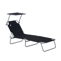 SONNENLIEGE aus Metall 187x58x36 cm in Schwarz mit verstellbarem Sonnendach - Schwarz, Metall (58/36/187cm) - Modfu