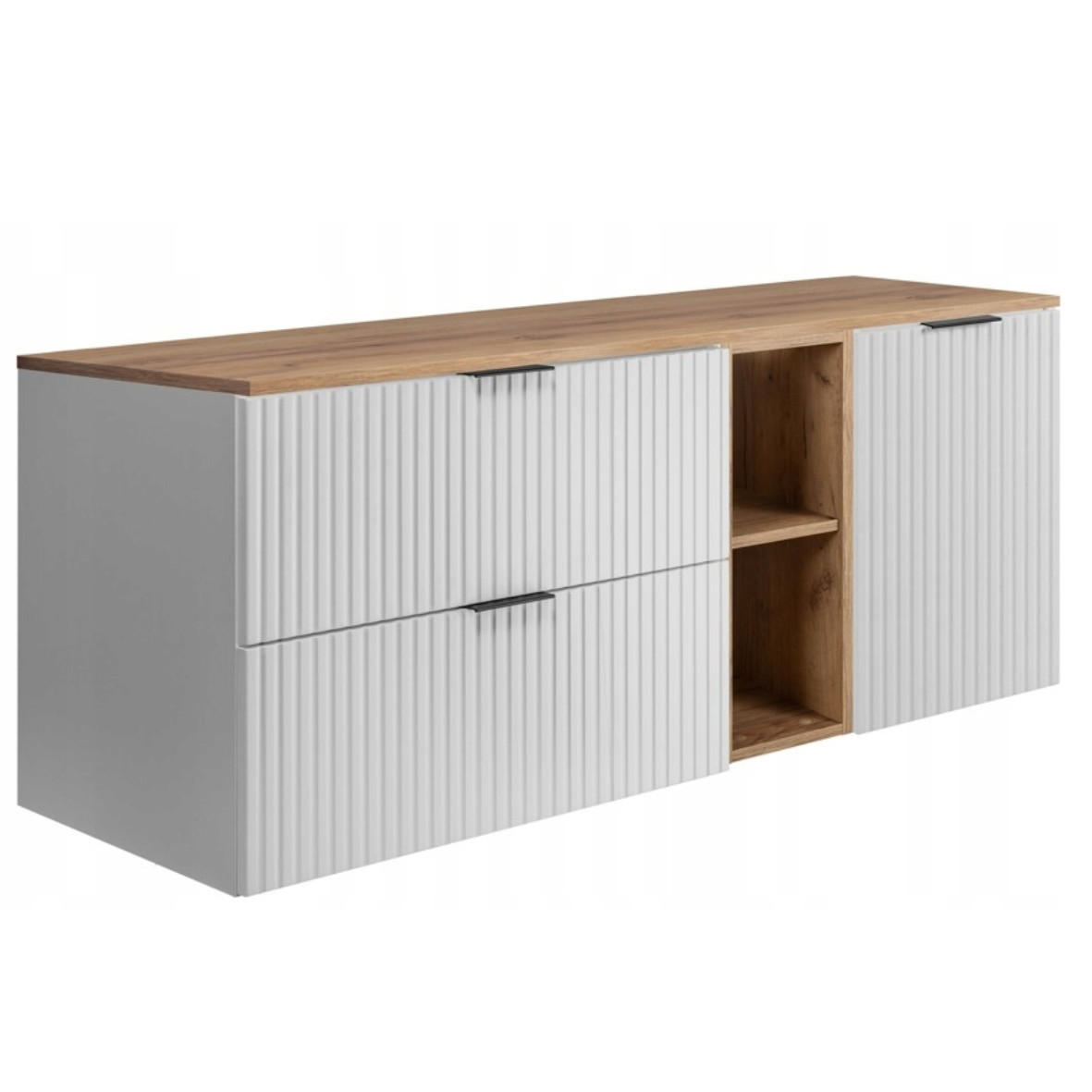 WASCHBECKUNTERSCHRANK FLOW mit Regal + Platte Weiß matt 140/57/46 cm - Weiß, Holzwerkstoff (140/57/46cm) - Rodan