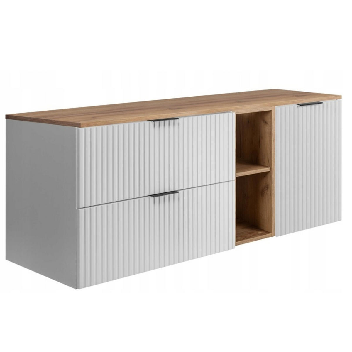 WASCHBECKUNTERSCHRANK FLOW mit Regal + Platte Weiß matt 140/57/46 cm - Weiß, Holzwerkstoff (140/57/46cm) - Rodan