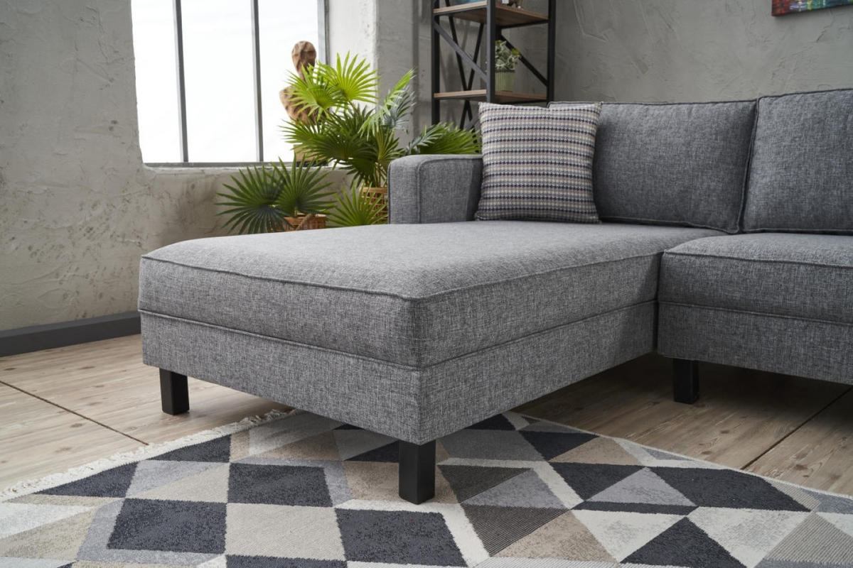 ECKSOFA mit elegantem Leinen-Bezug - Schwarz/Grau, Buchenholz/Textil (258/187cm) - myHomelando